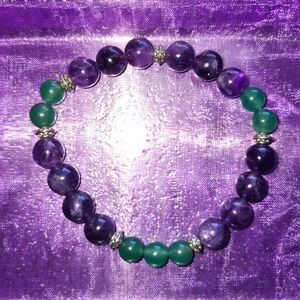 Amethyst and Green Jade Beaded Bracelet